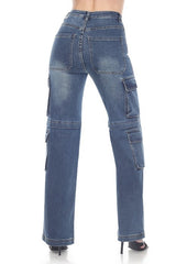 High-Rise Cargo Jeans - Faded Wash Utility Fit