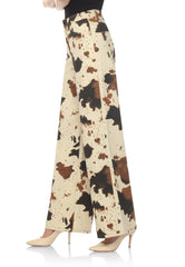 High Waisted, Cow-Print Denim Wide-Leg Jeans