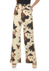High Waisted, Cow-Print Denim Wide-Leg Jeans