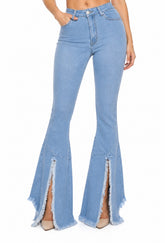 High Rise Frayed Split Hem Super Flare Jeans