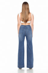 WOMEN'S DARK WASH HIGH RISE WIDE LEG JEANS WITH WIDE HEM