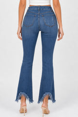 High Rise Distressed Hem Cropped Flare Stretch Jeans